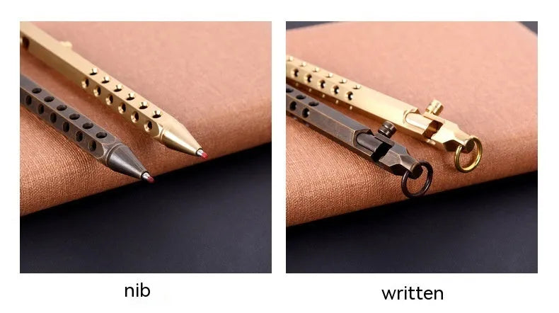 Brass hexagonal bolt rollerball pen with 0.5mm tip in natural and black finish options