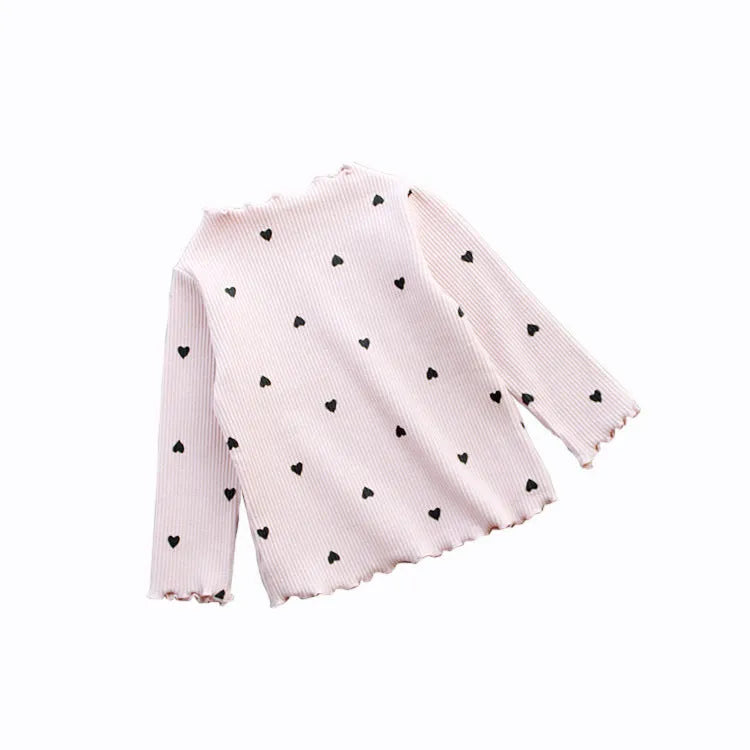 Love children's long-sleeved cotton T-shirt base layer in beige, pink, black, white, yellow, sizes 90-130cm