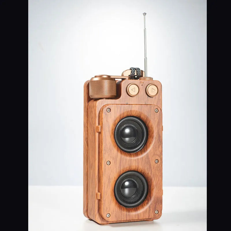 A8 wood grain creative wireless dual speaker Bluetooth speaker double horn gold colour