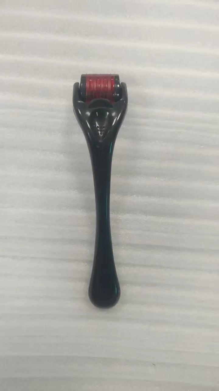540 needle derma roller with black handle and coloured wheel, showing 0.25mm 0.3mm size options for micro-needling.