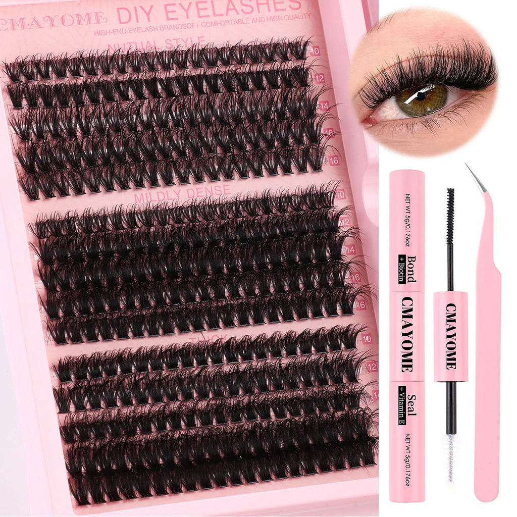 DIY single cluster false eyelash extension kit with tweezers and chemical fibre lashes