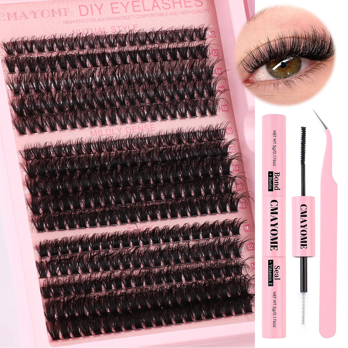 DIY single cluster false eyelash extension kit with tweezers and chemical fibre lashes