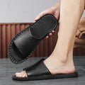 Men's brown and black leather outdoor sandals with rubber soles