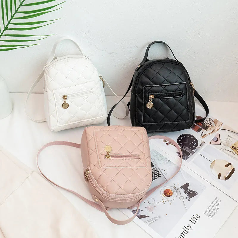 Korean style girls' hard square embroidered backpack with soft carry handle in white colour