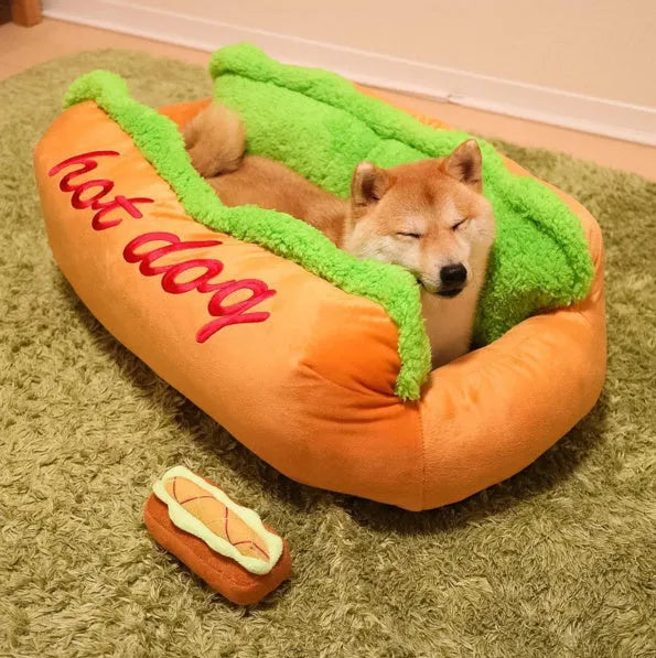 Hot dog bed pet winter sofa cushion with removable flannelette cover and anti-slip bottom, available in multiple sizes