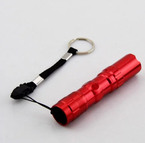 Black aluminium mini LED flashlight measuring 9.5cm long