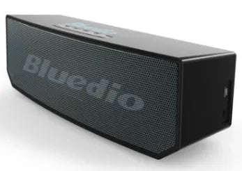 Black rectangular Bluetooth speaker with grille front showing 52mm drivers