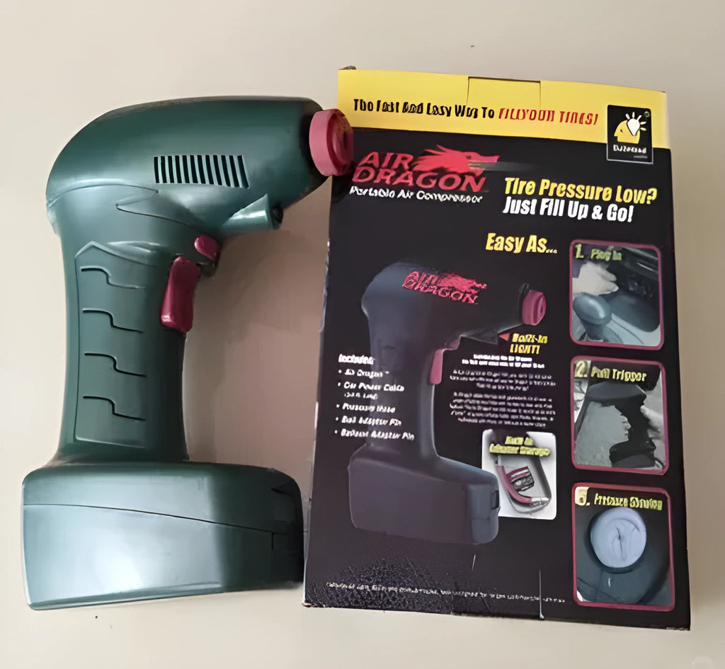 Portable electric car tyre air pump with motor and inflation components for emergency use