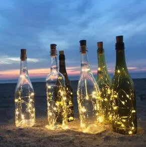 Copper wire LED string light with 20 bulbs and plastic bottle stopper for decorative lighting