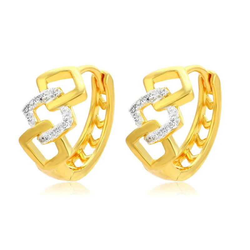Geometric hollow out gold electroplated earrings with separate ear clip design