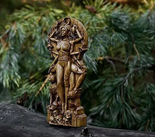 Synthetic resin Greek goddess statue measuring 9x3x22cm on a surface