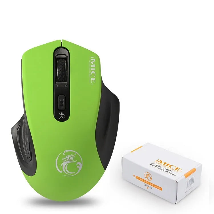2.4G wireless mouse with ergonomic shape and USB receiver, available in four colours