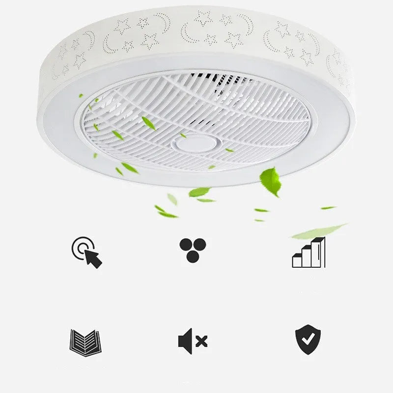 55cm LED invisible fan chandelier ceiling light with metal blades and decorative insert