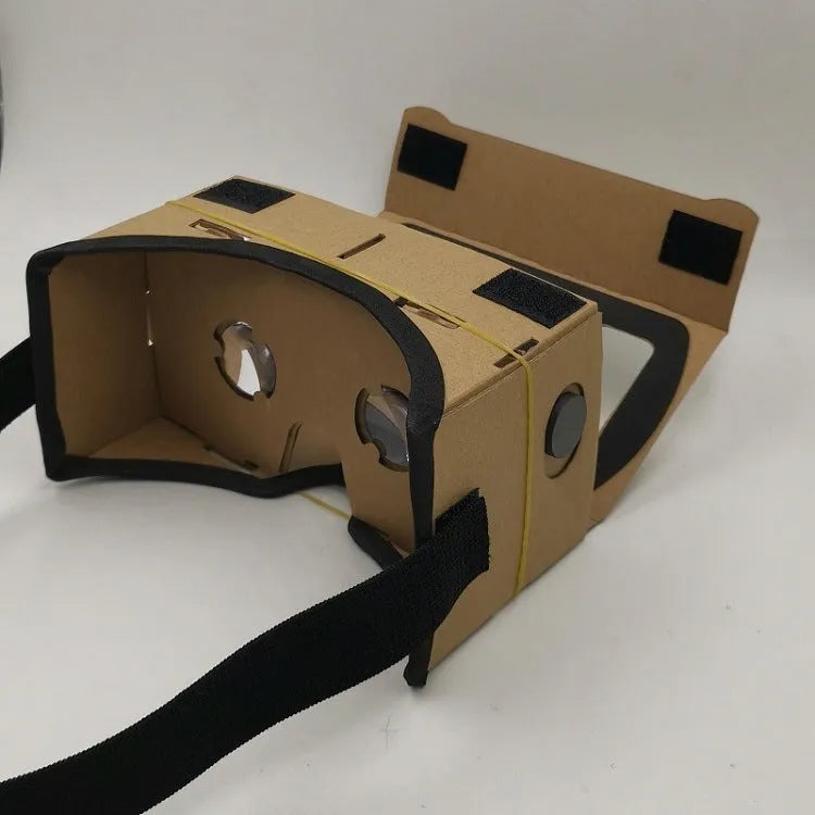 Pink and white VR cardboard glasses for 6-inch phones with adjustable head strap.