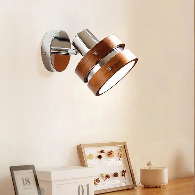 Nordic walnut wall lamp for bedside or hallway with three colour temperature options