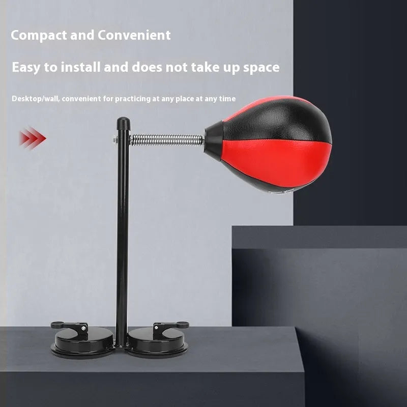 Double suction cup mounted boxing training ball with inflatable pear-shaped punching ball on elastic cord