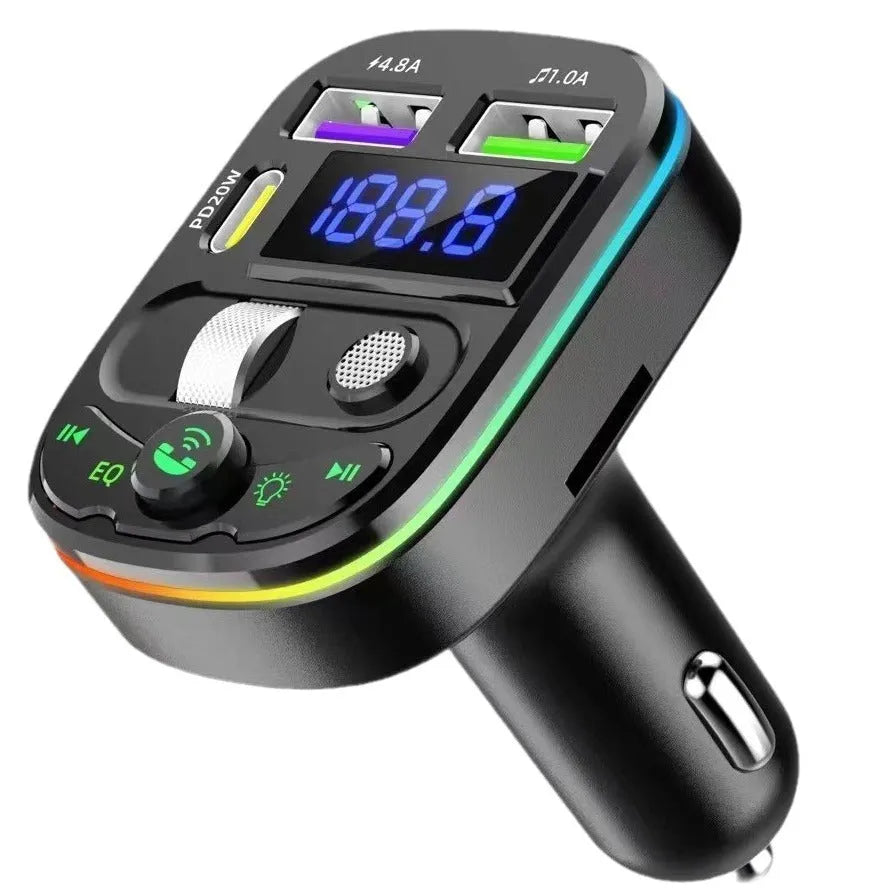 On board Bluetooth receiver with ABS shell, USB output, and voltage display for car audio