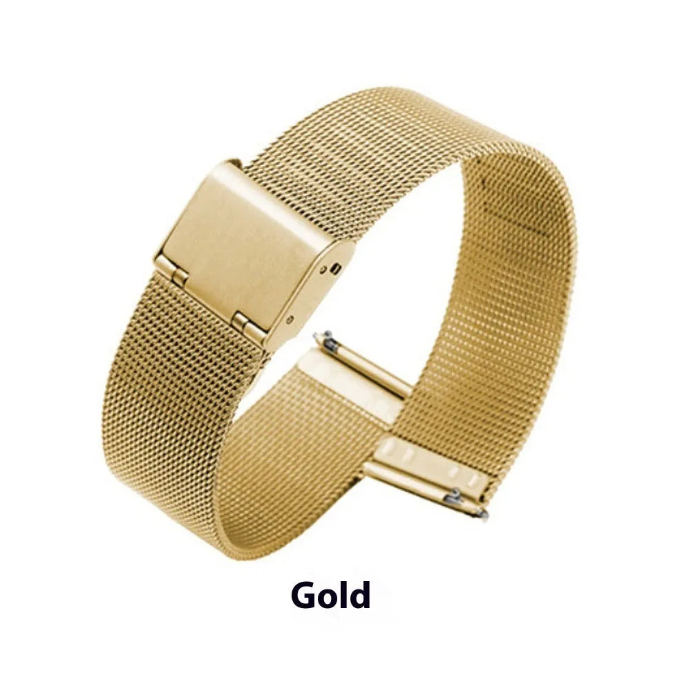 Milani stainless steel and silk woven watch band in silver, black, rose gold or gold with various width options