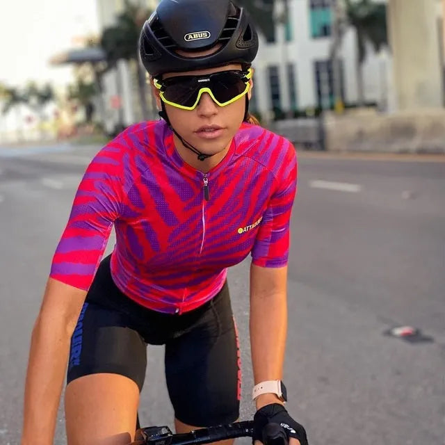 Attaquer women's kaleidoscope print cycling jersey and bib shorts set in multiple colour options
