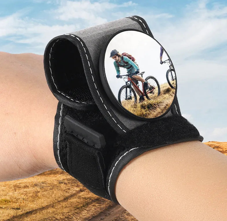 Black nylon bicycle wrist rear-view mirror for cycling safety without handlebar mounting
