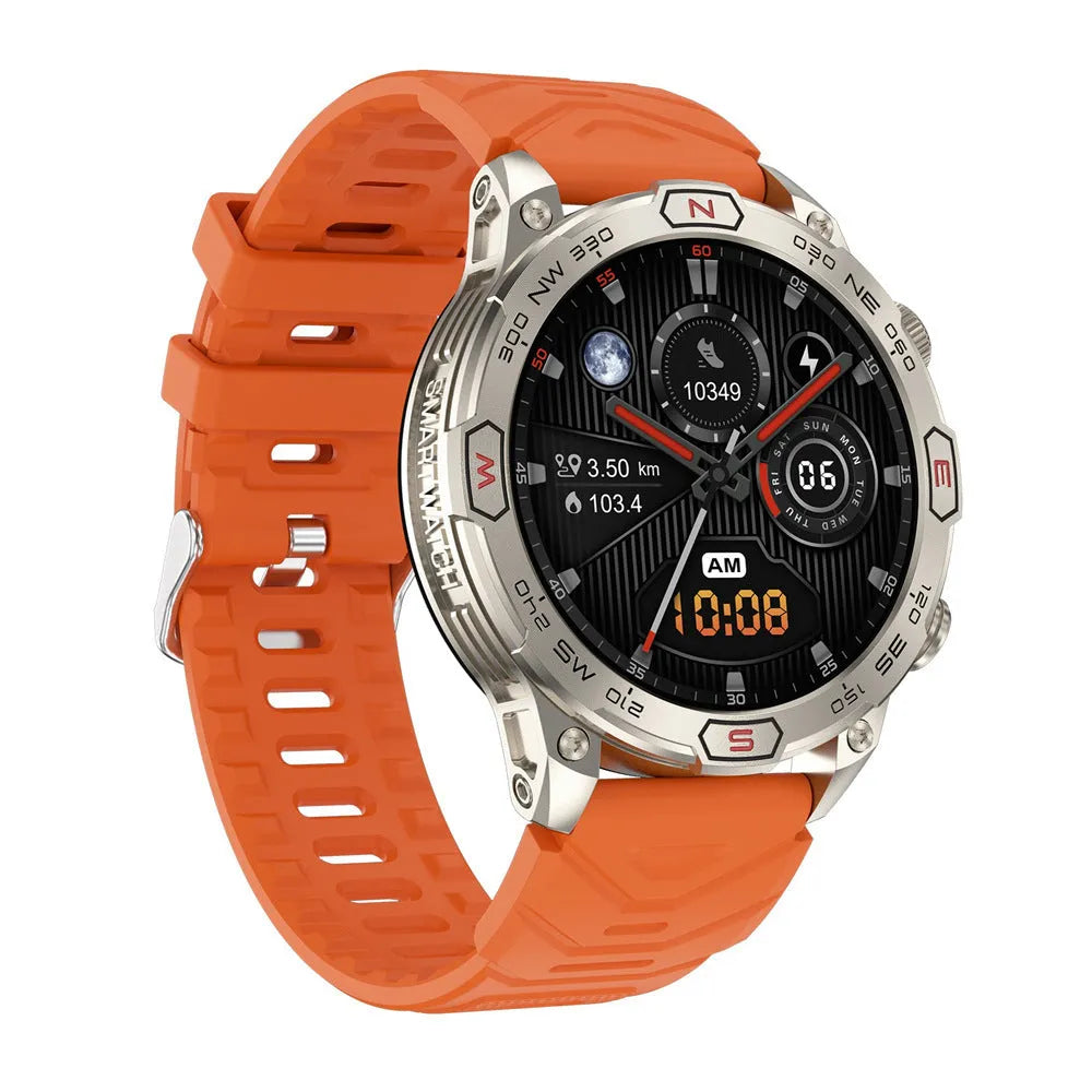 Smart sports watch with AMOLED screen displaying fitness metrics on silicone strap