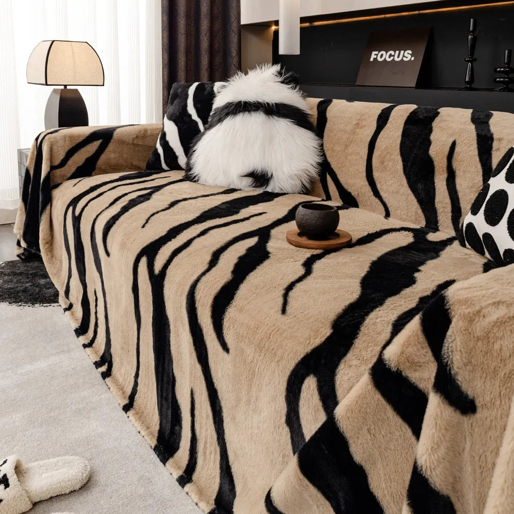 Zebra pattern flannel sofa cover in light luxury style with multiple colour and size options
