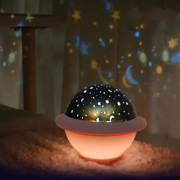UFO-shaped starry sky projection night light in pink, white or green colour with LED lighting