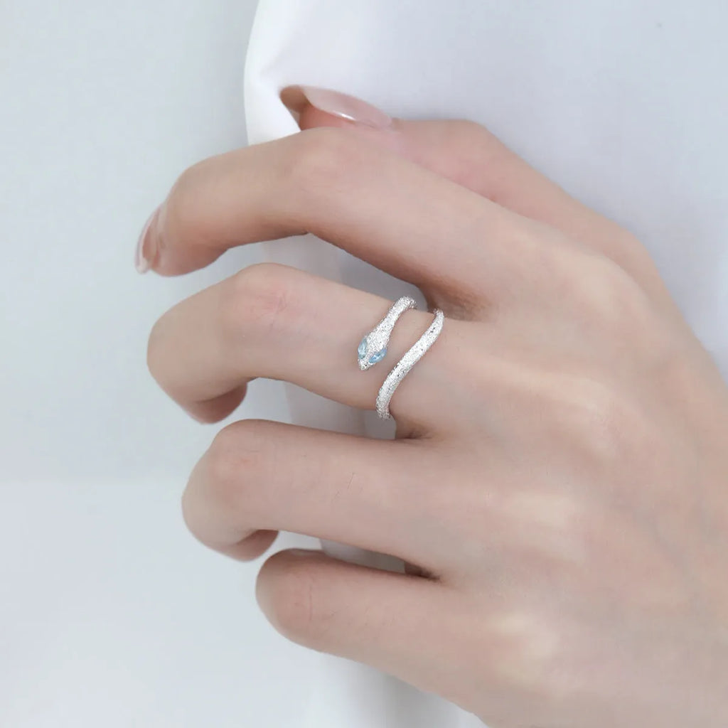 Women's adjustable silver snake zodiac ring with platinum-colour finish