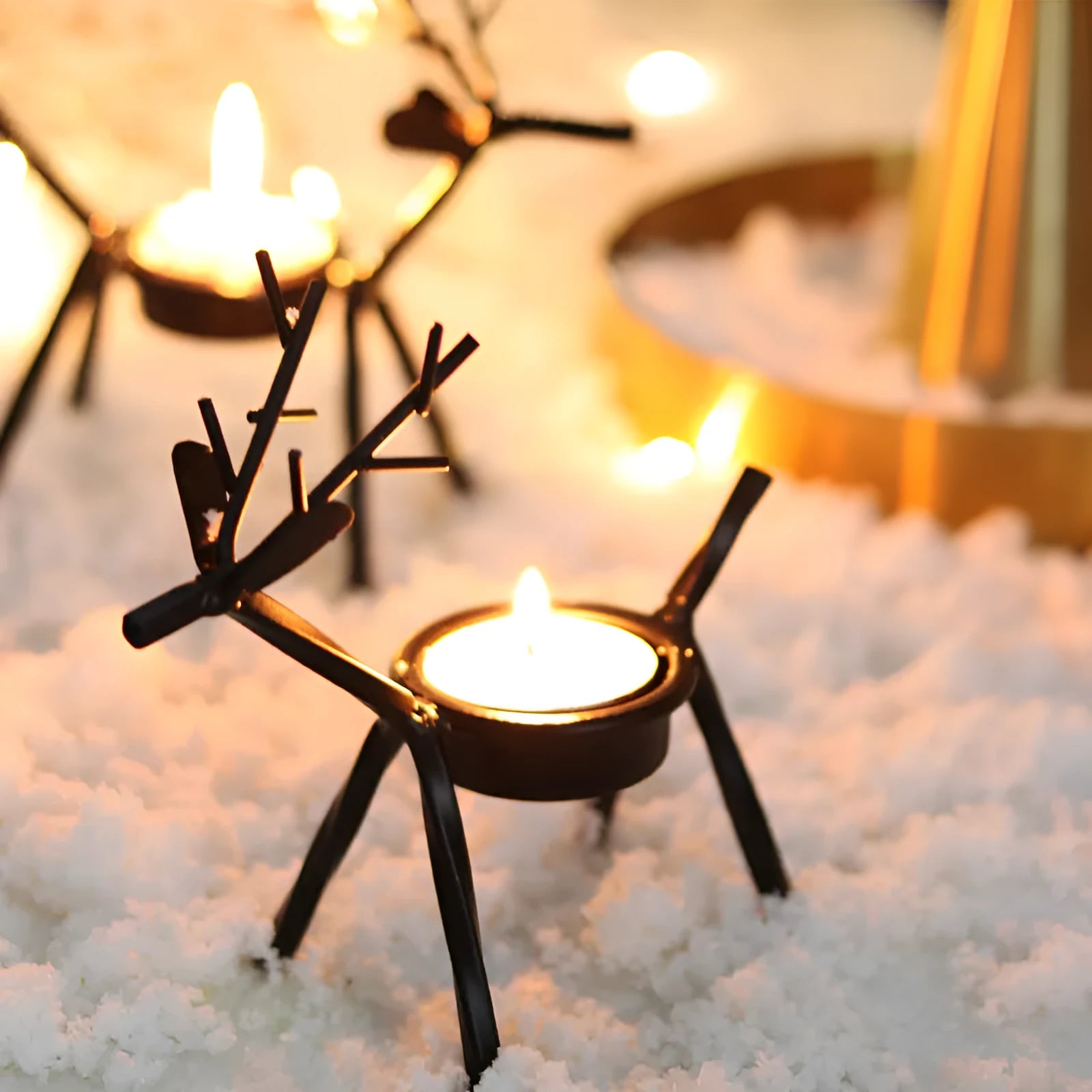 Black iron Christmas deer candlestick holder with creative elk bracket design