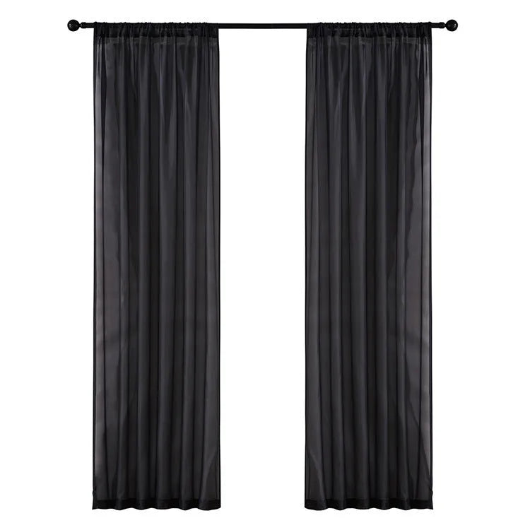 Modern simple black cotton linen window screen curtain 150x250cm with light transmission and washable fabric