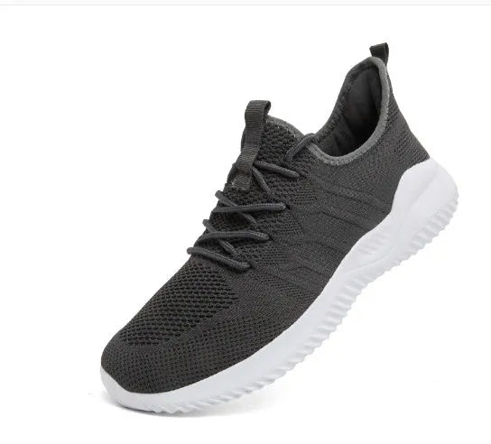 Men's black and white breathable mesh casual jogging sneakers with PVC sole and round toe