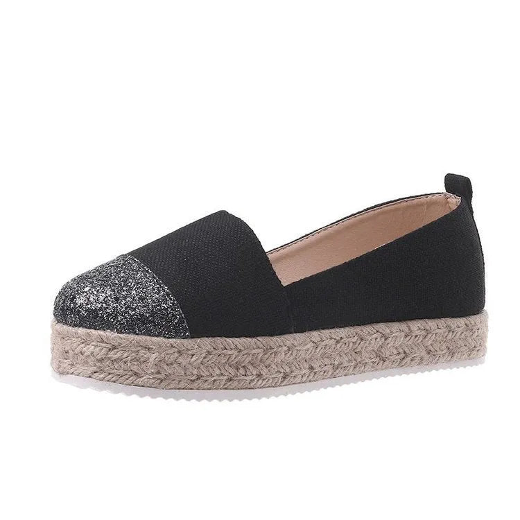 Plus size breathable canvas flat shoes round toe cloth upper available in black and beige