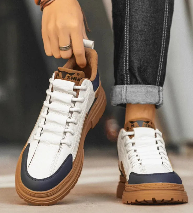Summer platform casual sneakers with thick rubber sole, black and white colour options, side view