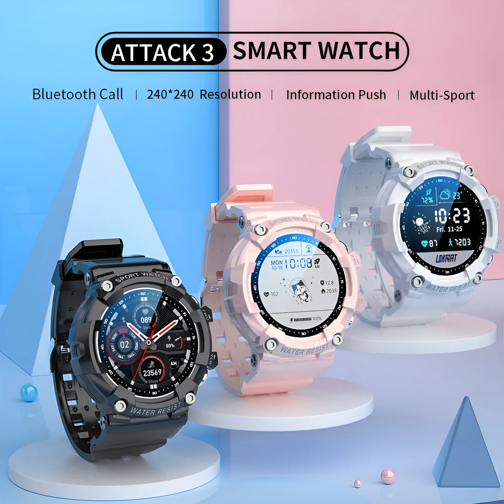 IP67 waterproof smart Bluetooth sports watch with round colour screen on a TPU strap.
