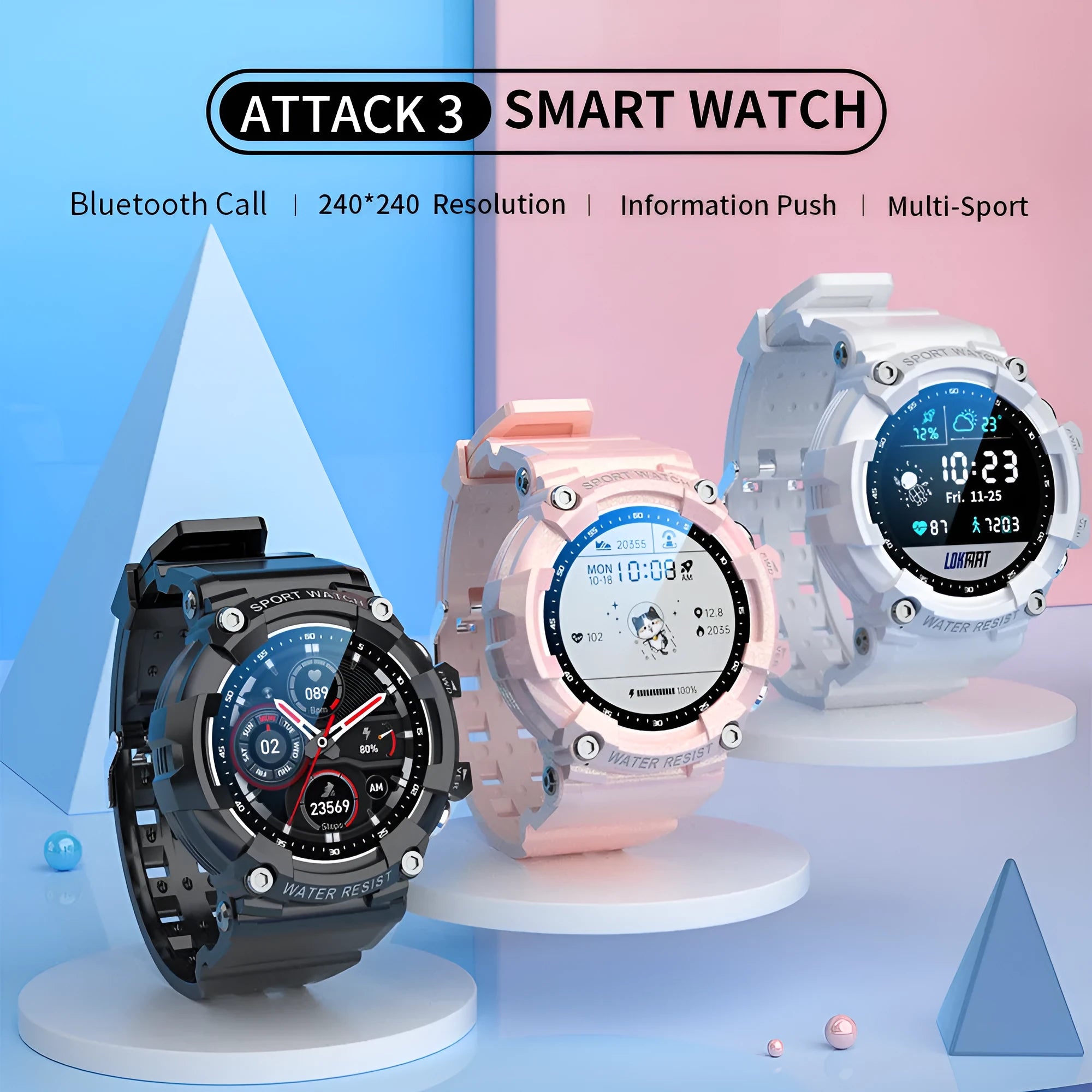 IP67 waterproof smart Bluetooth sports watch with round colour screen on a TPU strap.