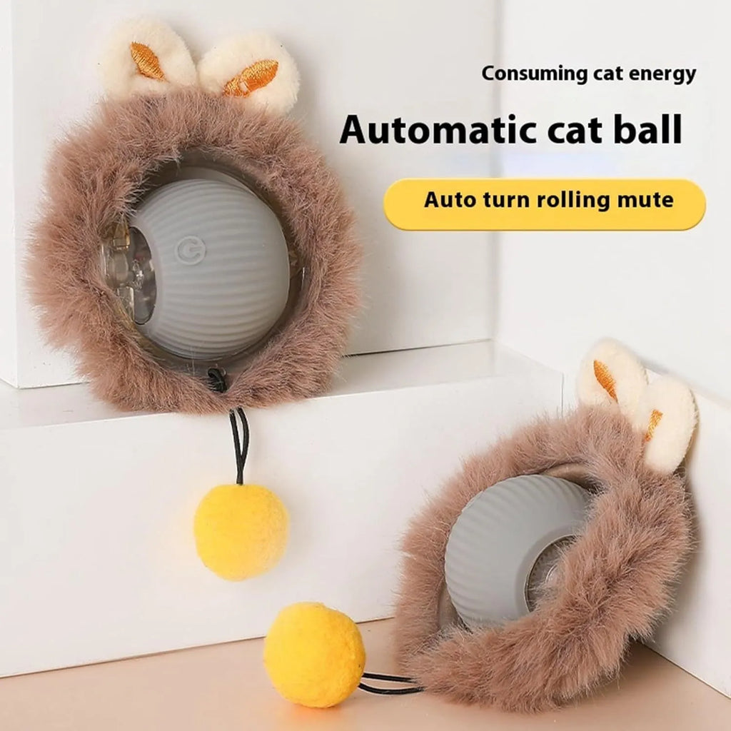 Interactive cat toy rolling ball with smart automatic rotating and string for dogs and cats
