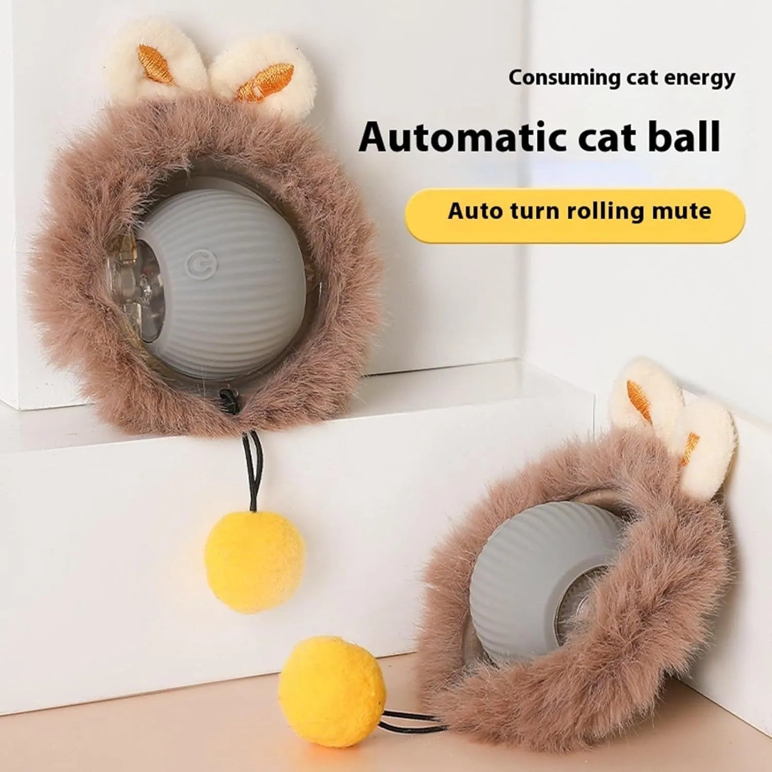 Interactive cat toy rolling ball with smart automatic rotating and string for dogs and cats