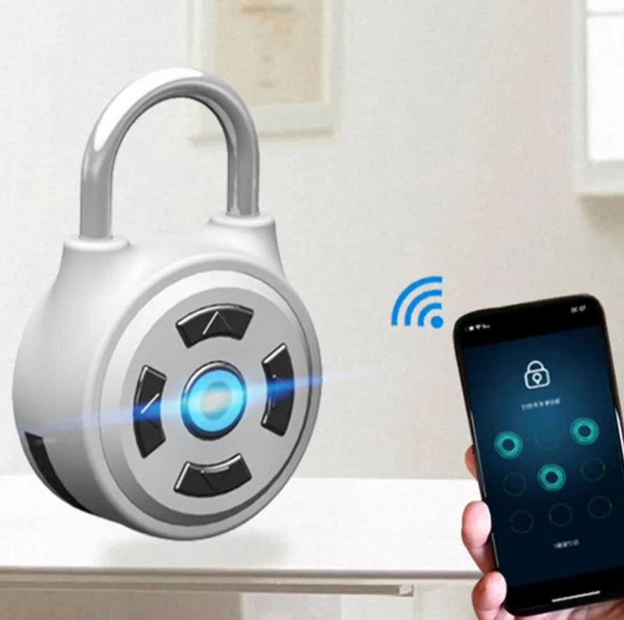 Silver smart padlock with Bluetooth and direction button password lock for luggage and lockers