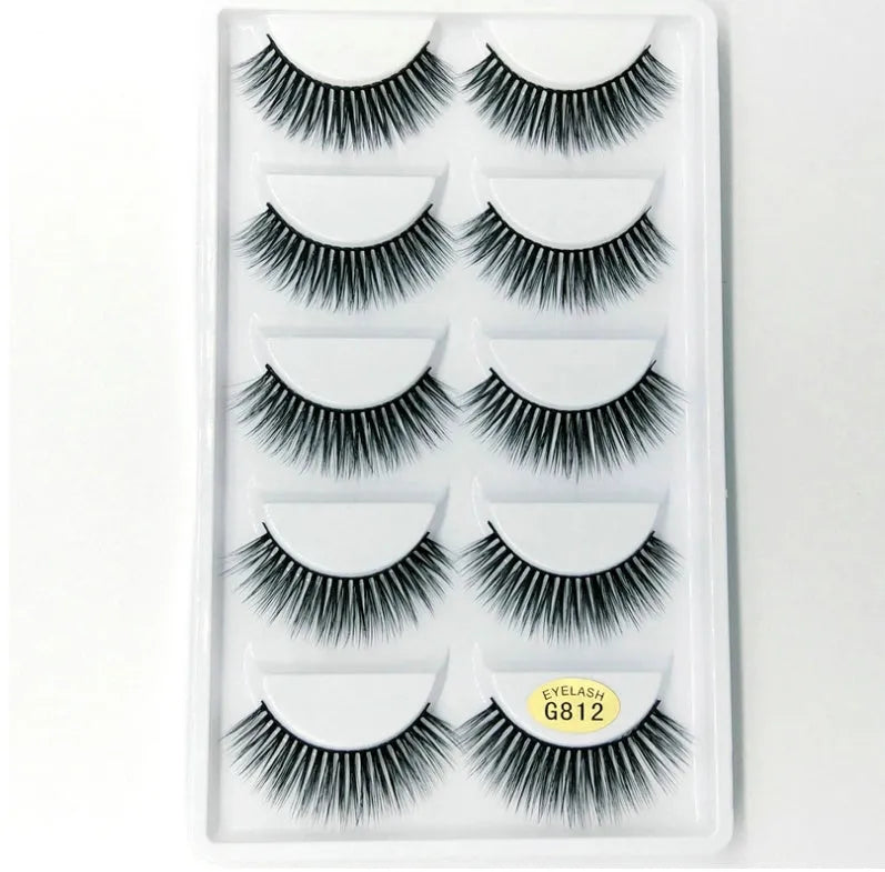 3D mink hair false eyelashes thick section cotton stem 5 pairs natural volume