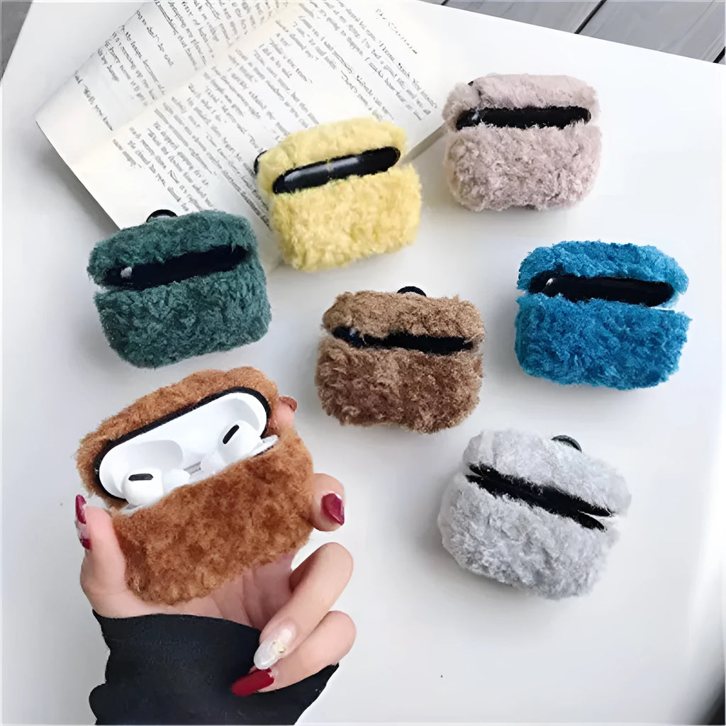 Plush and plastic headphone cover for AirPods in green with creative lamb shape