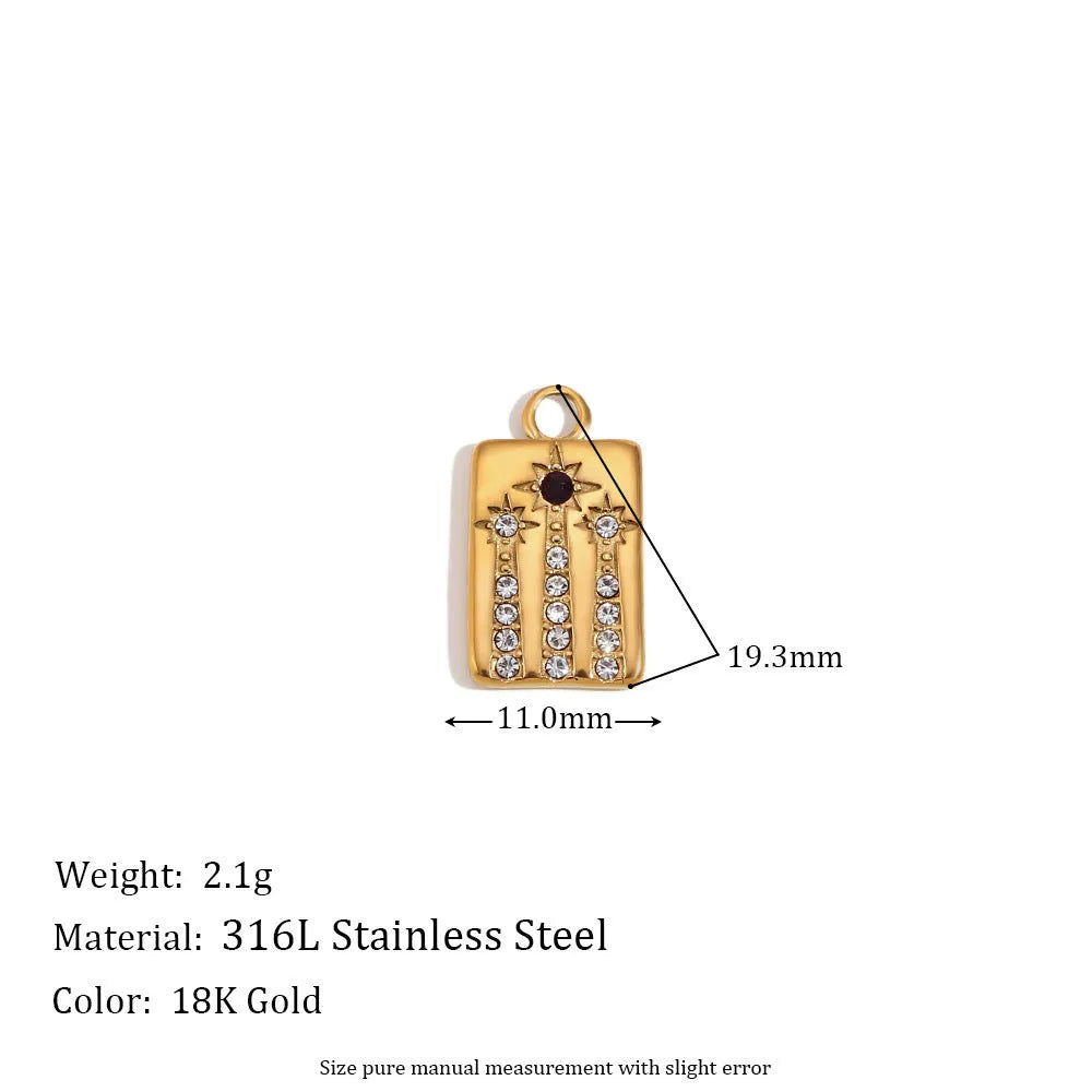 18K gold mini pendant with micro inlay colourful crystals on stainless steel base, geometric shape