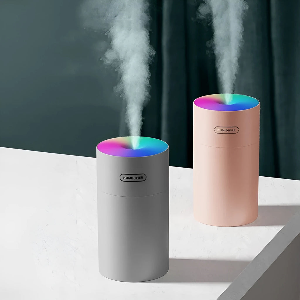 Mini USB humidifier round shape 270ml pink grey white with colourful light and timer