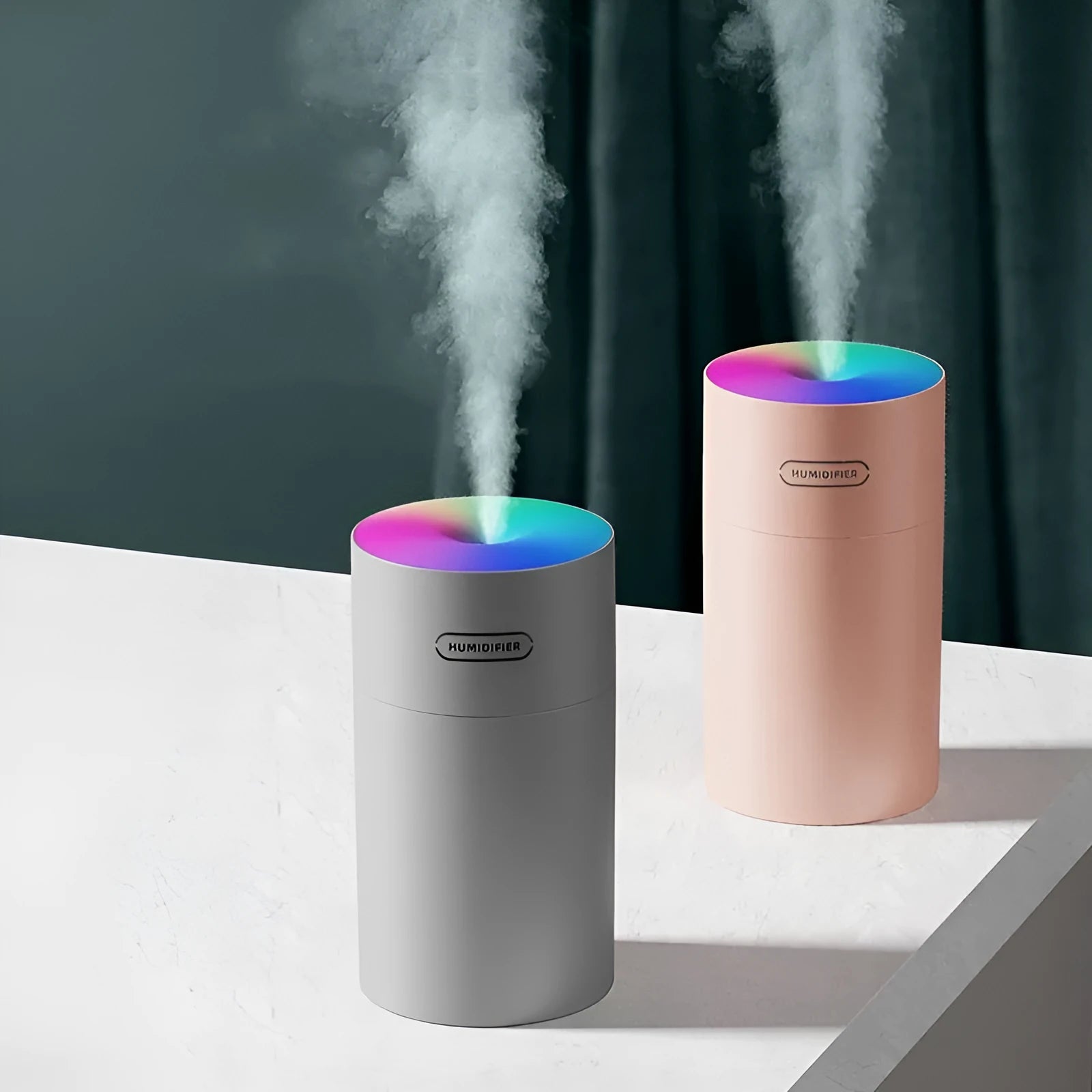 Mini USB humidifier round shape 270ml pink grey white with colourful light and timer
