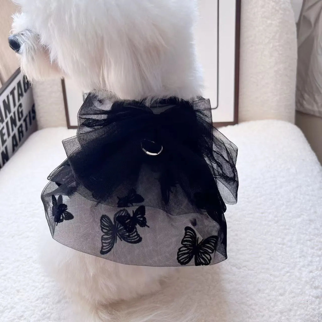 Black polyester princess tulle skirt for small dogs and cats on size chart