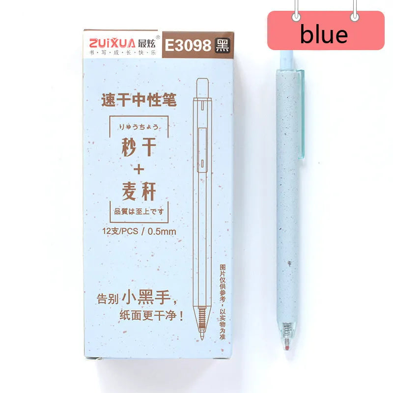 Pack of 12 push-type gel pens with 0.5mm quick-drying black ink, assorted colours