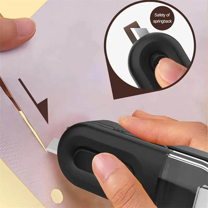 Multi-functional handheld portable battery-powered food bag sealer with sealing and cutting heads, black colour, on white background
