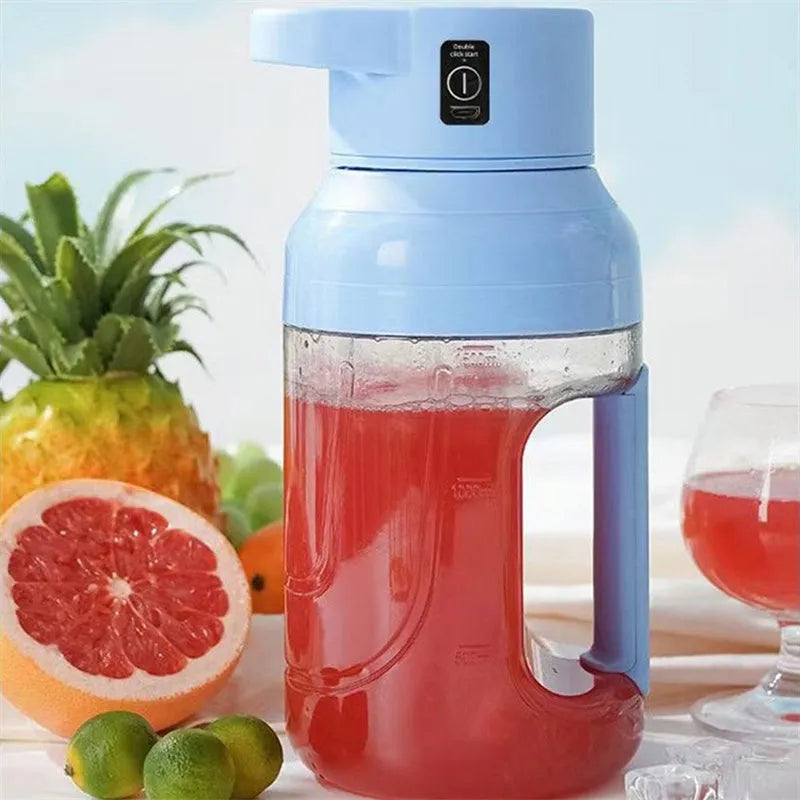 Portable electric juicer with 1500ml capacity, USB rechargeable, eight steel blades, and dual handles in pink colour
