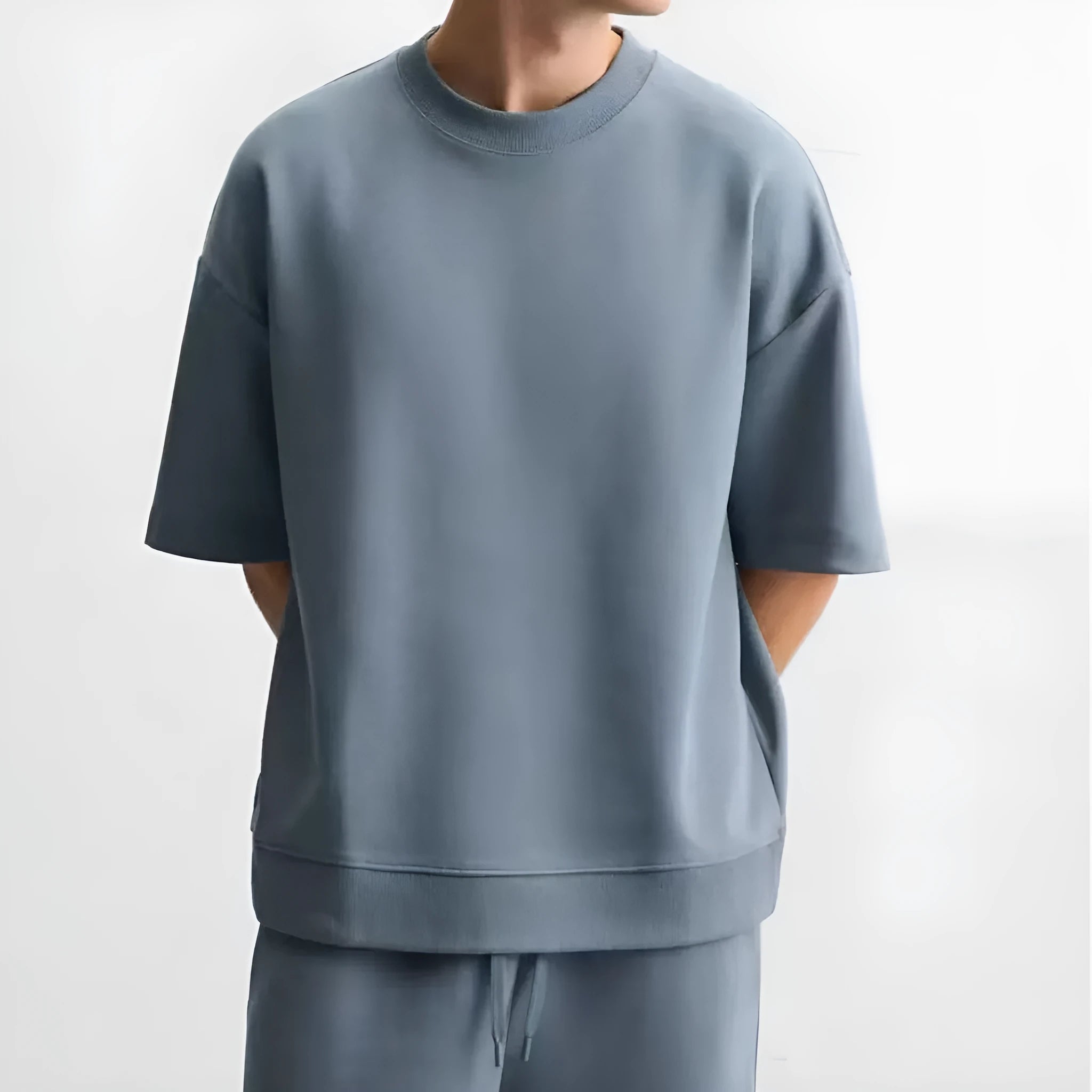 Double-sided cloth texture short sleeve top and matching shorts set in urban loose fit style