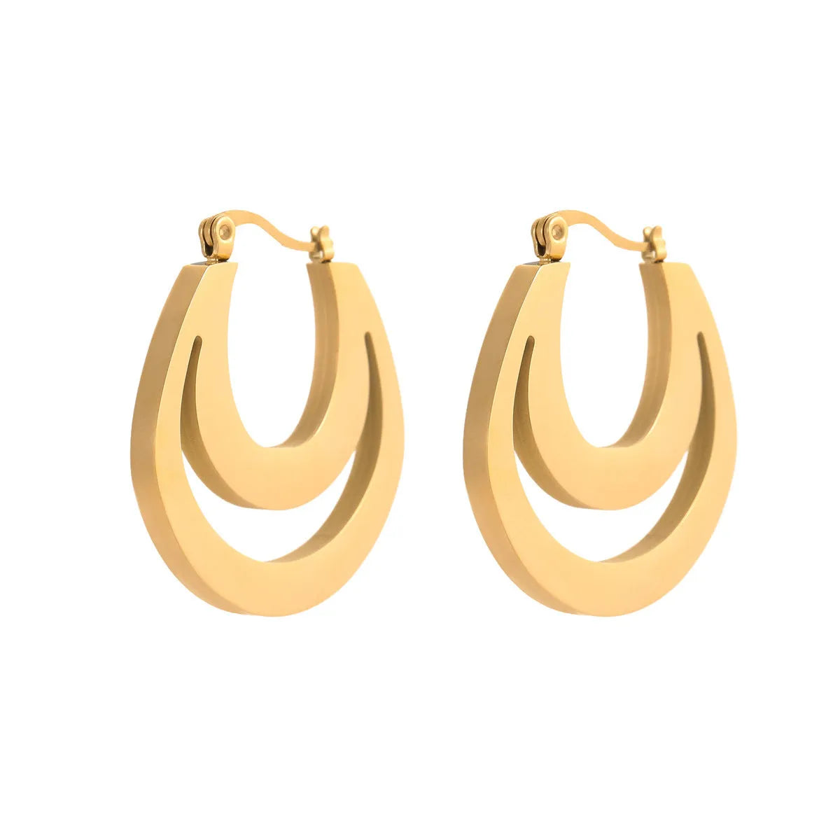 Geometric French earrings with circular ring design in gold-plated stainless steel for women's office jewellery
