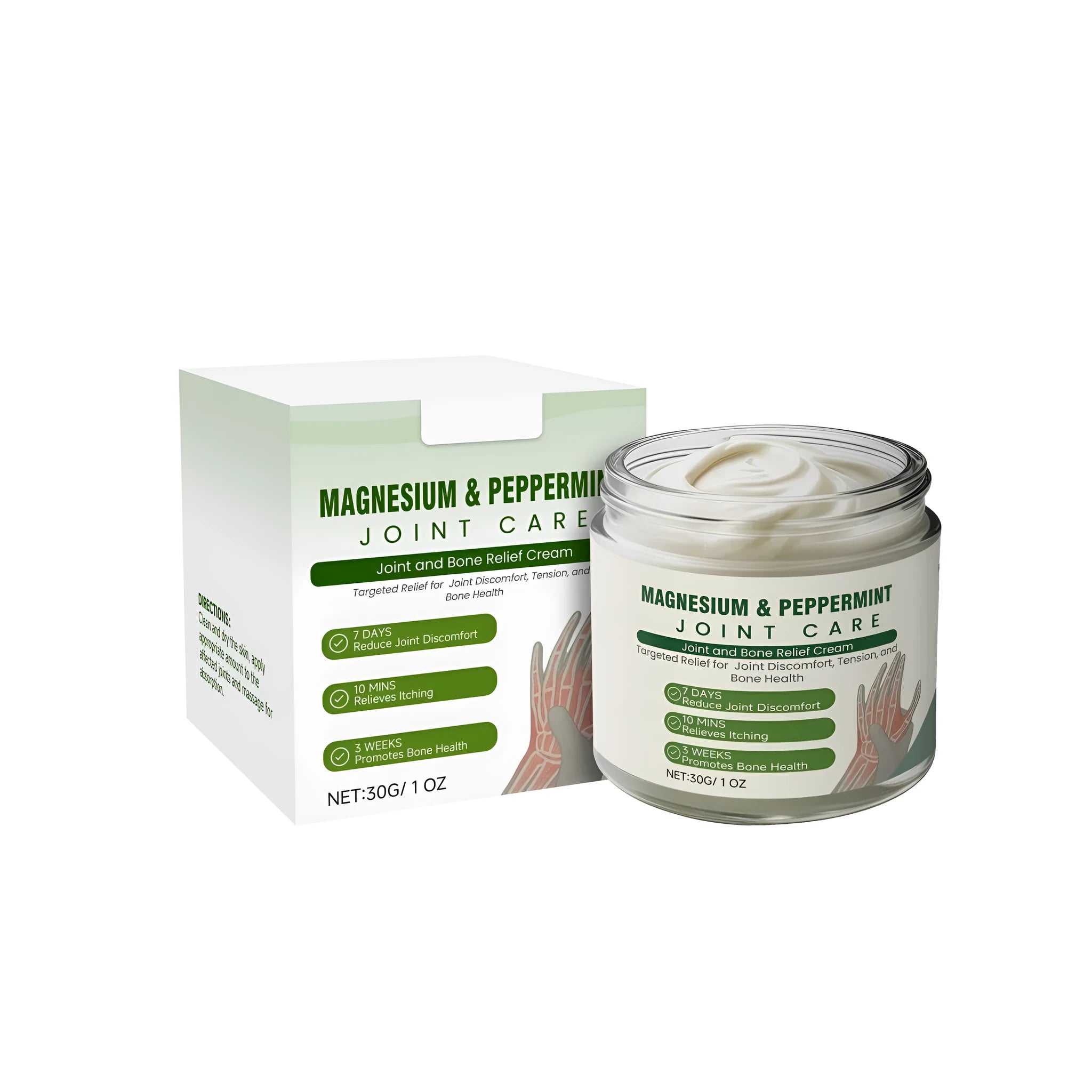 Joint And Bone Relief Cream 30g tube packaging, featuring mint leaves, arnica, and turmeric ingredients.